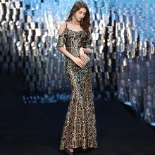 Load image into Gallery viewer, New Evening Dress V Neck Ruffles Short Sleeves Floor Length Zipper