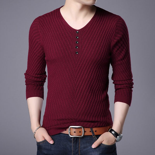 Knit Pullover Plain Solid Men V Neck Sweater