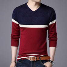 Load image into Gallery viewer, New Fashion Brand Knit Pullover Plain Striped Mens V Neck Sweater