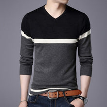 Load image into Gallery viewer, New Fashion Brand Knit Pullover Plain Striped Mens V Neck Sweater