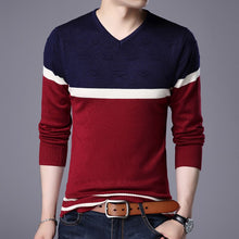 Load image into Gallery viewer, New Fashion Brand Knit Pullover Plain Striped Mens V Neck Sweater