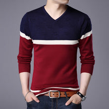 Load image into Gallery viewer, New Fashion Brand Knit Pullover Plain Striped Mens V Neck Sweater