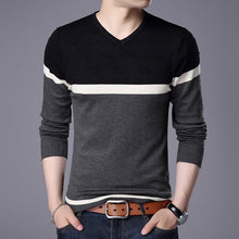 Load image into Gallery viewer, New Fashion Brand Knit Pullover Plain Striped Mens V Neck Sweater