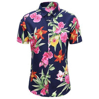 New Fashion Crane Print Short Sleeve Hawaiian Shirt Male Casual Beach