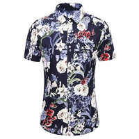 New Fashion Crane Print Short Sleeve Hawaiian Shirt Male Casual Beach