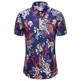 New Fashion Crane Print Short Sleeve Hawaiian Shirt Male Casual Beach