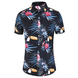 New Fashion Crane Print Short Sleeve Hawaiian Shirt Male Casual Beach