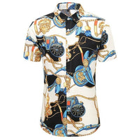 New Fashion Crane Print Short Sleeve Hawaiian Shirt Male Casual Beach