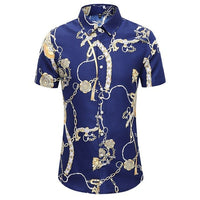 New Fashion Crane Print Short Sleeve Hawaiian Shirt Male Casual Beach