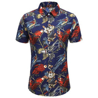 New Fashion Crane Print Short Sleeve Hawaiian Shirt Male Casual Beach