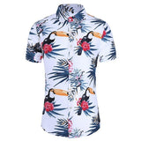 New Fashion Crane Print Short Sleeve Hawaiian Shirt Male Casual Beach