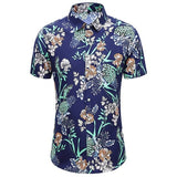 New Fashion Crane Print Short Sleeve Hawaiian Shirt Male Casual Beach