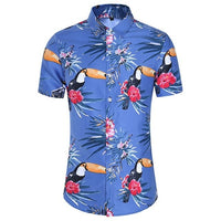 New Fashion Crane Print Short Sleeve Hawaiian Shirt Male Casual Beach