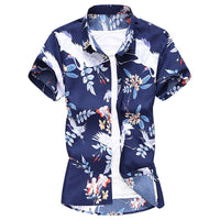 New Fashion Crane Print Short Sleeve Hawaiian Shirt Male Casual Beach