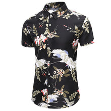Load image into Gallery viewer, New Fashion Crane Print Short Sleeve Hawaiian Shirt Male Casual Beach
