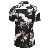 New Fashion Crane Print Short Sleeve Hawaiian Shirt Male Casual Beach