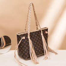 Load image into Gallery viewer, New Fashion Fringed Bag Woven Bag Shopping Bag Printed Tote Bag