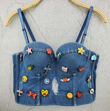 Load image into Gallery viewer, New Fashion Ladies Camis Runway Jeans Crop Top Luxury Blue Sexy Hot