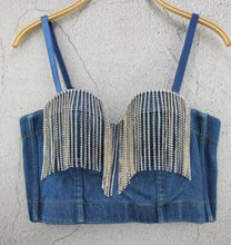 Load image into Gallery viewer, New Fashion Ladies Camis Runway Jeans Crop Top Luxury Blue Sexy Hot