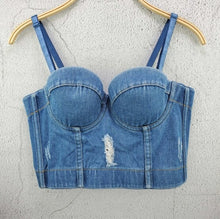 Load image into Gallery viewer, New Fashion Ladies Camis Runway Jeans Crop Top Luxury Blue Sexy Hot