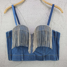 Load image into Gallery viewer, New Fashion Ladies Camis Runway Jeans Crop Top Luxury Blue Sexy Hot