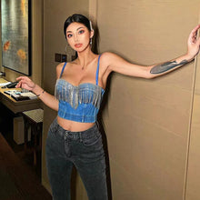 Load image into Gallery viewer, New Fashion Ladies Camis Runway Jeans Crop Top Luxury Blue Sexy Hot