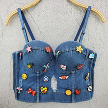 Load image into Gallery viewer, New Fashion Ladies Camis Runway Jeans Crop Top Luxury Blue Sexy Hot