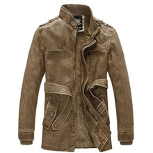 Load image into Gallery viewer, New Fashion Leather Jacket Men Slim Warm Washed Leather Motorcycle
