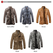 Load image into Gallery viewer, New Fashion Leather Jacket Men Slim Warm Washed Leather Motorcycle
