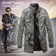 Load image into Gallery viewer, New Fashion Leather Jacket Men Slim Warm Washed Leather Motorcycle