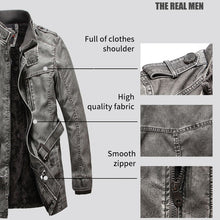 Load image into Gallery viewer, New Fashion Leather Jacket Men Slim Warm Washed Leather Motorcycle