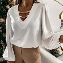 Load image into Gallery viewer, New Fashion Women Blouses Sexy V neck Chain Lantern Sleeve Pullover - Sophornlilly
