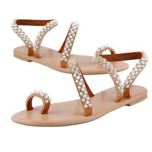 Load image into Gallery viewer, New Fashion Women Flat Sandals Summer Sandals Crystal Pearl Flat soled