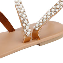 Load image into Gallery viewer, New Fashion Women Flat Sandals Summer Sandals Crystal Pearl Flat soled