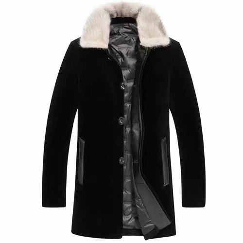 New Genuine leather jacket mens fur coat medium long shearing coat