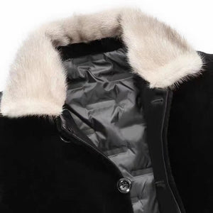 New Genuine leather jacket mens fur coat medium long shearing coat