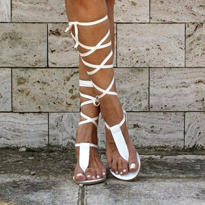 Cross Tied Zipper Flat Sandals Gladiator