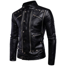 Load image into Gallery viewer, New Leather Jacket Stand up collar Slim Loose Casual