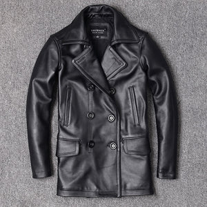 Genuine Leather Jacket Cowhide Overcoat Autumn Winter