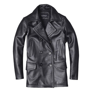 Genuine Leather Jacket Cowhide Overcoat Autumn Winter