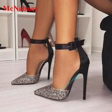 Load image into Gallery viewer, New Pointy Toe Glitter Hollow Pumps Women Shoes Ankle Buckles