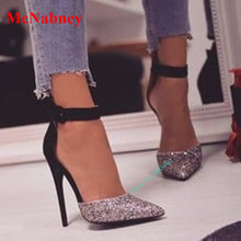 Load image into Gallery viewer, New Pointy Toe Glitter Hollow Pumps Women Shoes Ankle Buckles
