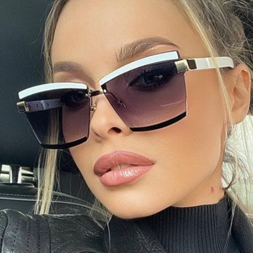 New Rimless Rectangle Sunglasses Oversized Black