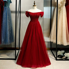 Load image into Gallery viewer, New Sequins Sexy Boat Neck Evening Dress Short Sleeves A Line Floor