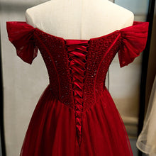 Load image into Gallery viewer, New Sequins Sexy Boat Neck Evening Dress Short Sleeves A Line Floor