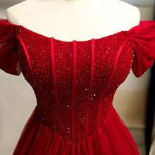 Load image into Gallery viewer, New Sequins Sexy Boat Neck Evening Dress Short Sleeves A Line Floor