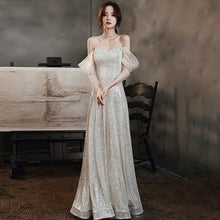 Load image into Gallery viewer, New Sequins Strapless Evening Dress Lace Three Quarter Sleeves Pleat A