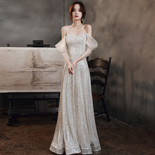 Load image into Gallery viewer, New Sequins Strapless Evening Dress Lace Three Quarter Sleeves Pleat A