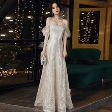 Load image into Gallery viewer, New Sequins Strapless Evening Dress Lace Three Quarter Sleeves Pleat A