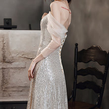 Load image into Gallery viewer, New Sequins Strapless Evening Dress Lace Three Quarter Sleeves Pleat A